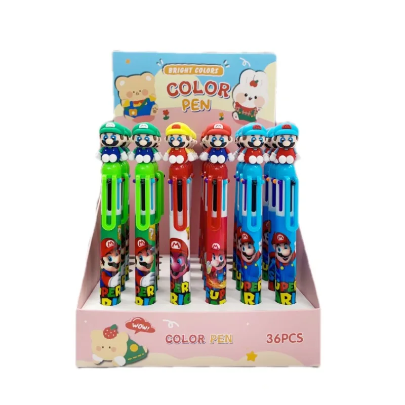 6/36 Pcs Mario 6-Color Ballpoint Pen Student Children'S Ballpoint Pen Cartoon Stationery Gifts And Prizes Gift
