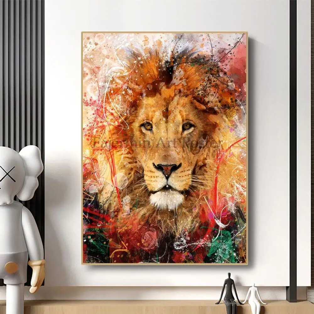 

Lion Graffiti Colourful Aesthetic Canvas Interior Paintings Animal Abstract Personalized Wall Posters Pictures Room Decoration