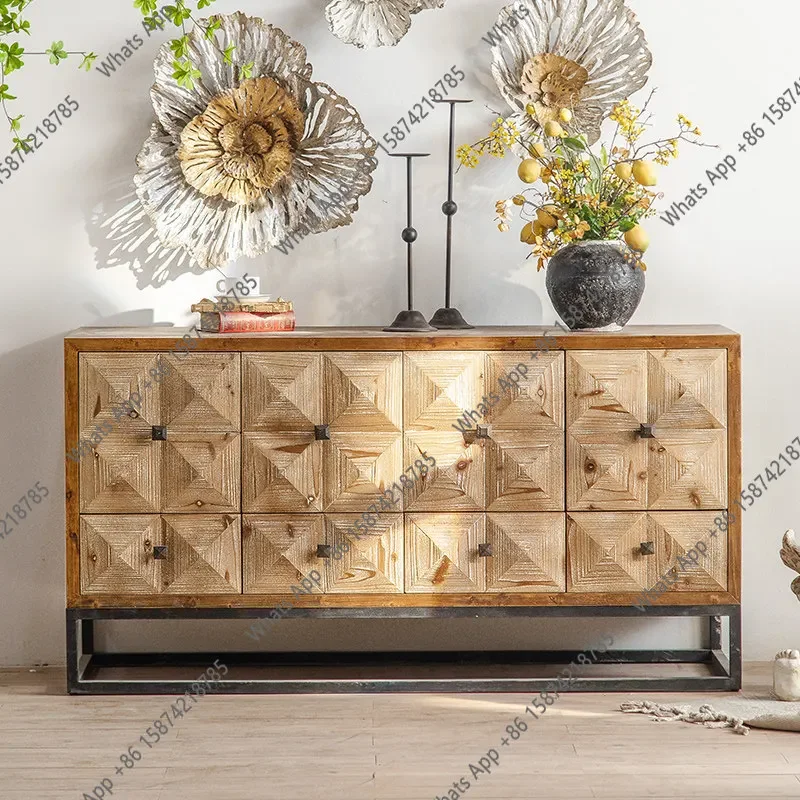 K-American Retro Home Entrance Cabinet Solid Wood Country Entrance Hall Famous Hotel Carved Wall Storage Cabinet X