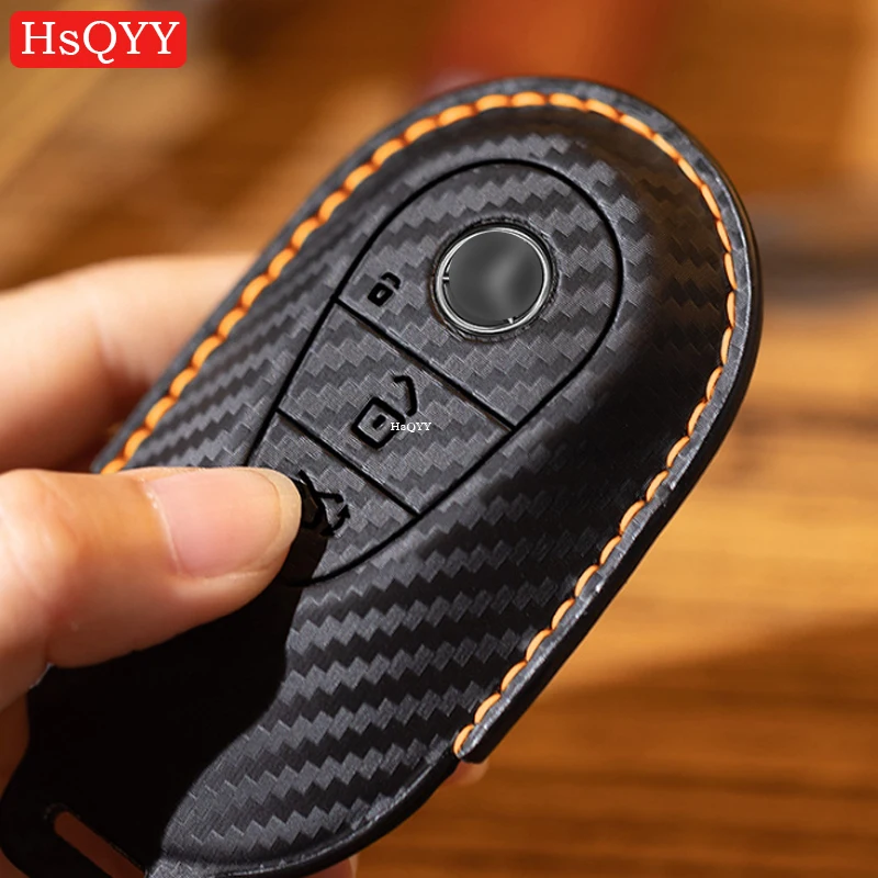 Carbon Fiber Car Key Case Cover Shell Accessories For Mercedes Benz A B C E CLA GLC Class W177 W213 W206 W205 W214 C118 X254