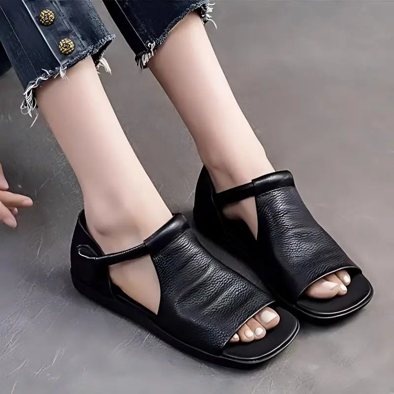 

Women's Hook & Loop Flat Sandals Summer - Open-Toe Casual Beach Shoes, Comfortable Soft Sole Walking Sandals for Daily &Vacation