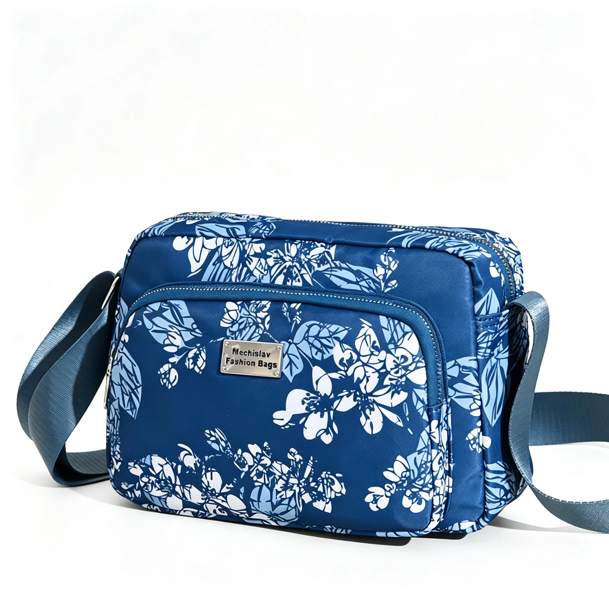 Black Brown Blue Floral Print Nylon Crossbody Bag Large Capacity Waterproof Oxford Multi-pocket Shoulder Purse Handbag For Women