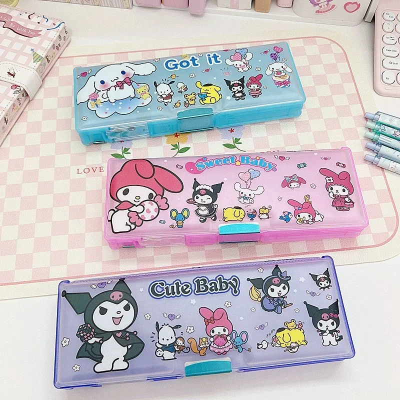 Sanrio Kawaii Cinnamoroll Stationery Box Kuromi My Melody Cartoon Cute Large Capacity Multi-functional Anime Pencil Case Gift