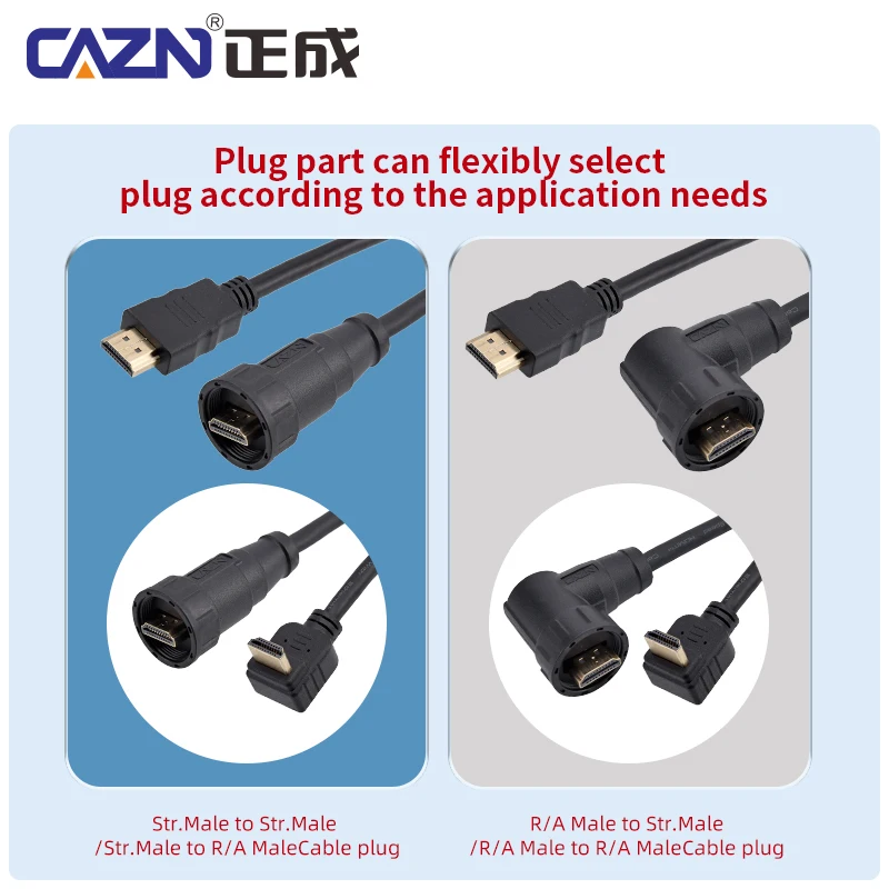 Waterproof E13 High-Density Multichip Interconnect 2.1 Threaded Male-to-Male End Plug Straight/Angle Overmolded Connector