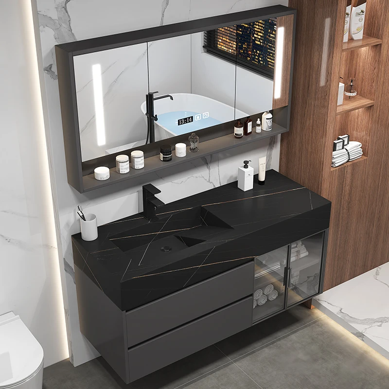 Wall Mounted Shower Cabinet Luxury Wood Bathroom Vanity Cabinet Set With Integrated Cabinet Basin