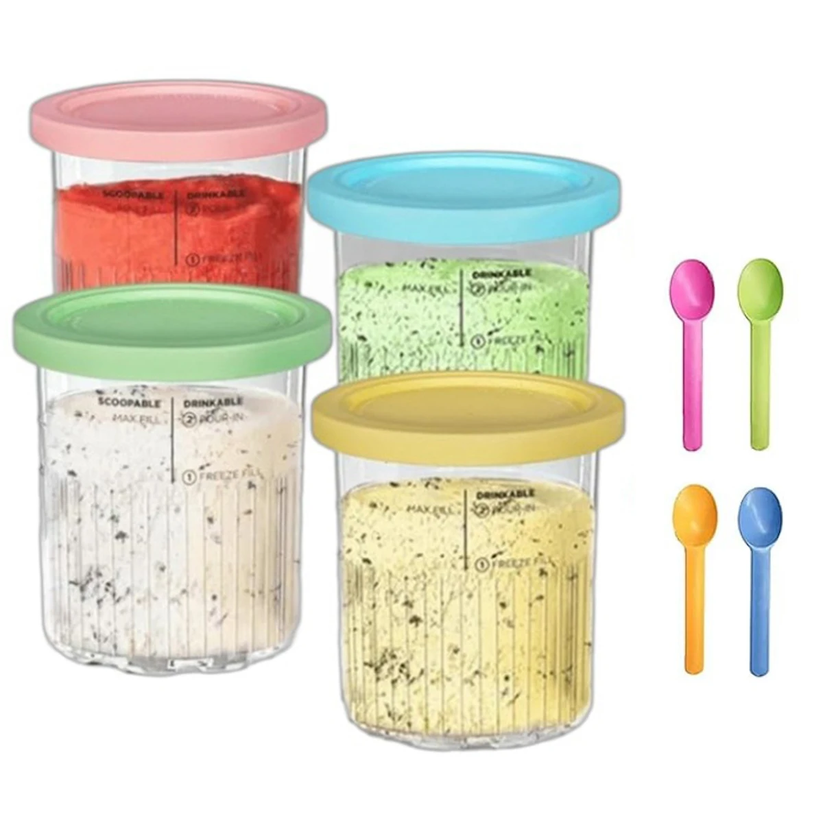 

4Pcs Useful Kitchen Practical Ice Cream Pint fit for Ninja Delux Ice Cream Maker, For Ninja Creami Deluxe Containers Hold Food
