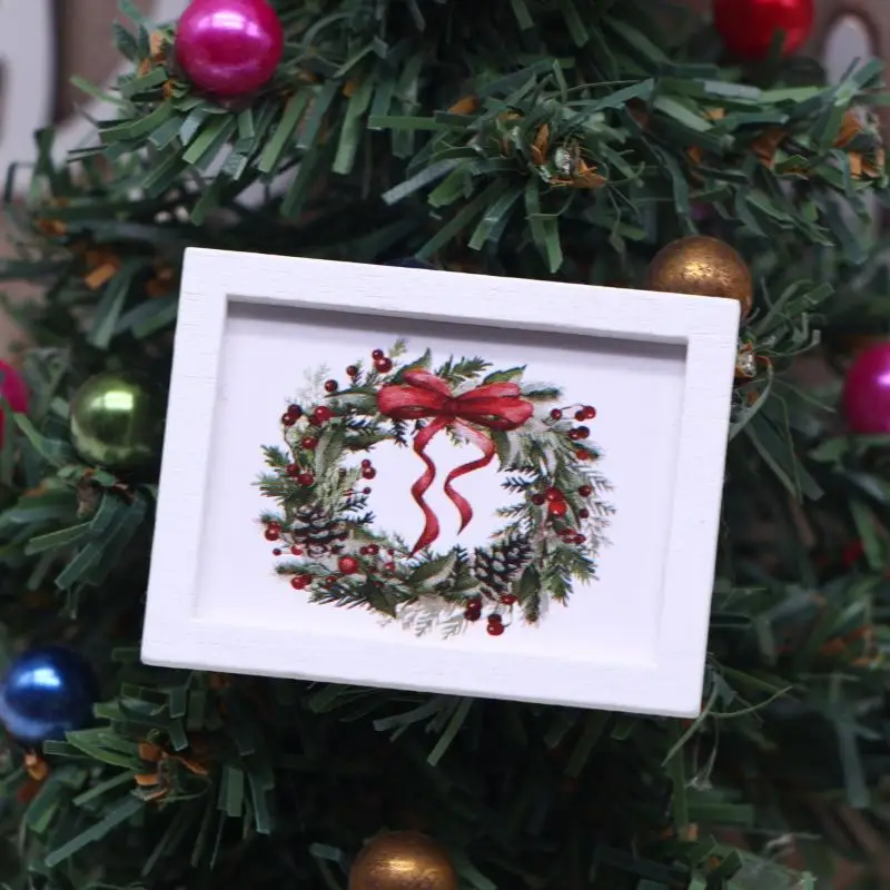 Dolls House 1/12 Christmas Photo Prop, Small Wall Mural Ornament for Mini Home Decor