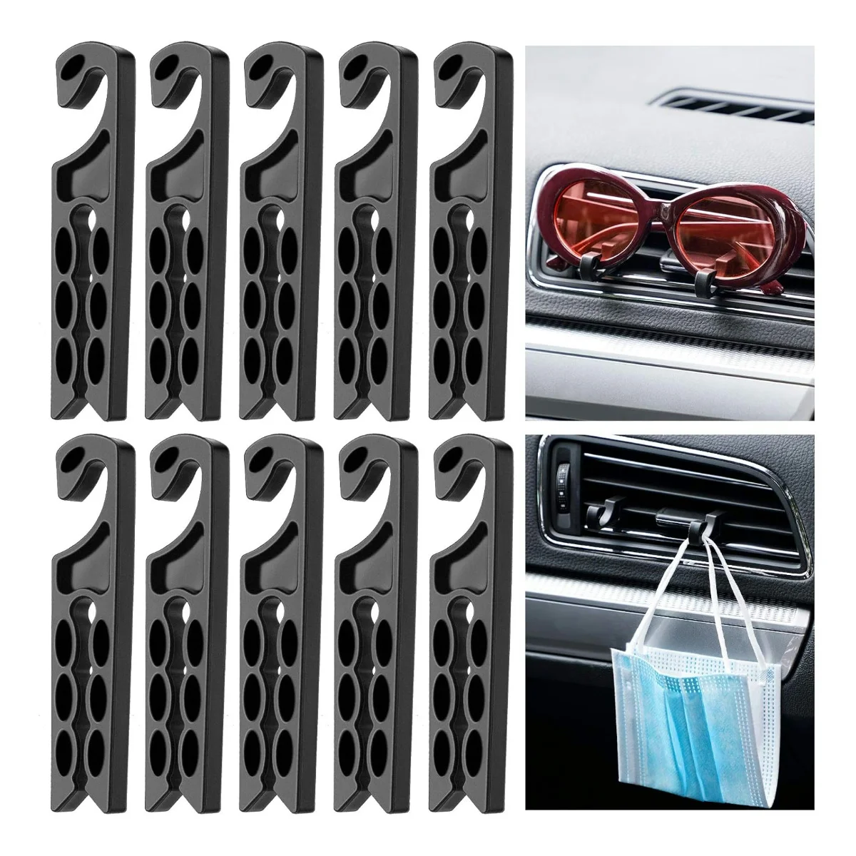 カーベントフックハンガーセット、エアベントホルダー、携帯電話イヤホンケーブルワインダー、サングラスメガネ、キーホルダーオーガナイザー、10個