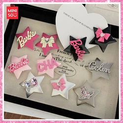 Miniso Barbie Rhinestone Five Pointed Star Duck Bill Clip Hairpin Set Fashion Senior Bangs Side Clip Girls Fancy Delicate Gift