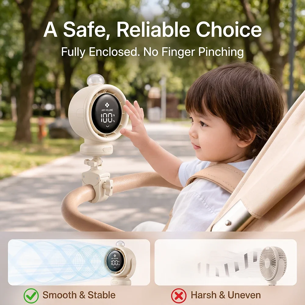 2026 New Portable Stroller Fan with Oscillation 100 Speeds Quiet Mini Clip on Fan 10H Battery USB C for Car Seat Crib Travel view 3