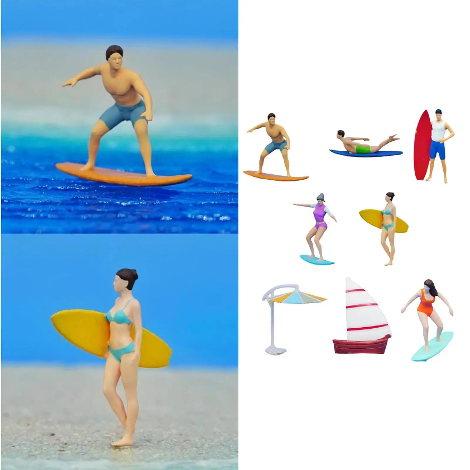 

1/64 Miniature Surfing Figure Collectibles Painted Decorative Layout Props Dollhouse Accessories Outdoor Micro Landscape Decor