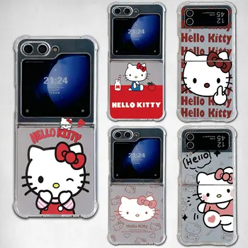 귀여운 재미있는 만화 헬로 키티 휴대폰 케이스, 삼성 갤럭시 Z 플립 3 4 Z 플립 5 Z 폴드 4 5G PC 소프트 낙하 방지 후면 커버