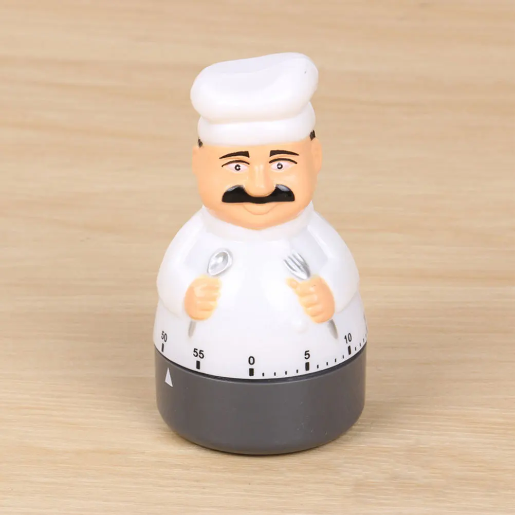 

2pcs Mini Kitchen White Cartoon Chef Design Mechanical Cooking Timer No Accurate Countdown Household Timing Tool