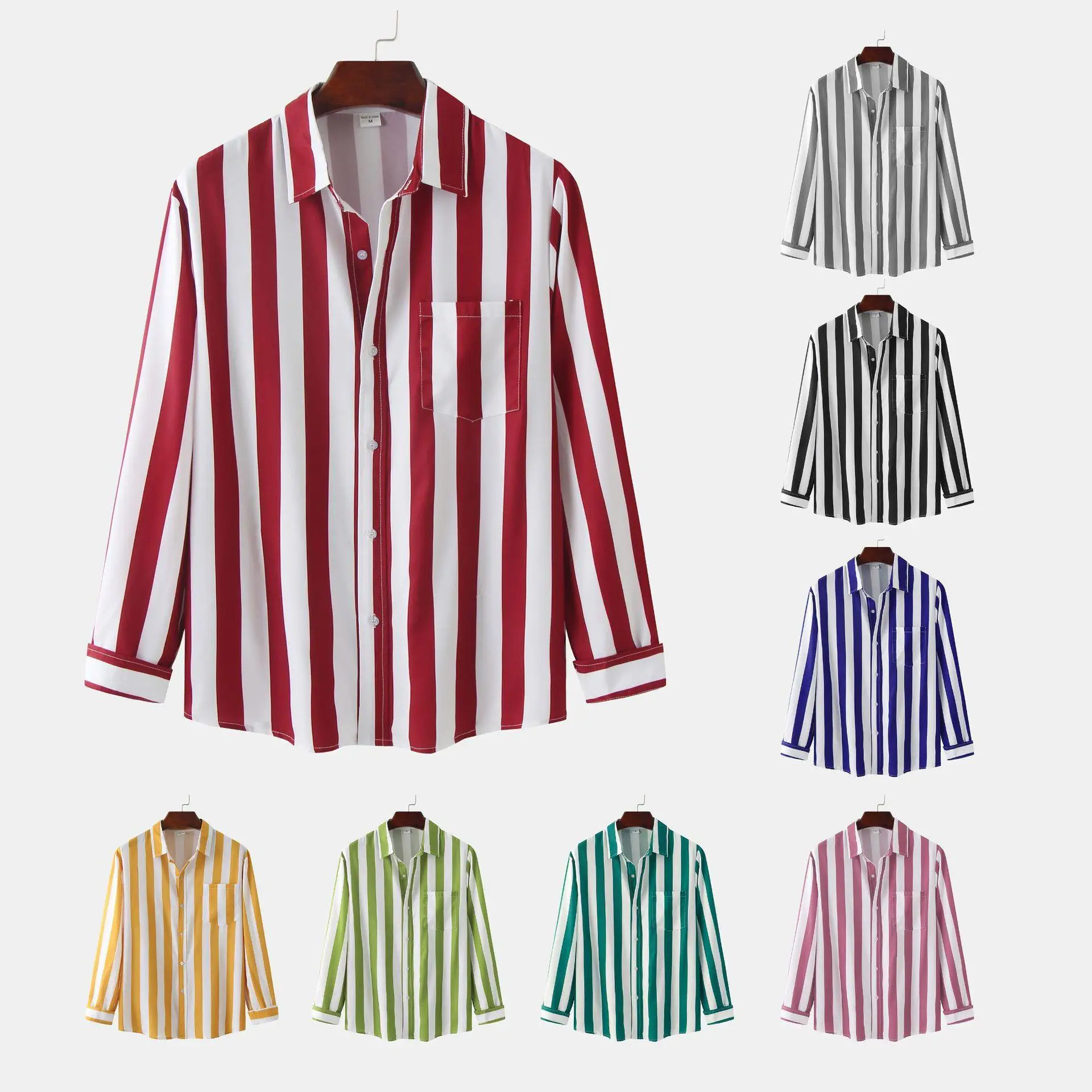 

Men's plus Size Long Sve Striped irt Lapel Printed Casual Faionable Polyester Material Non-Sinking Summer irt