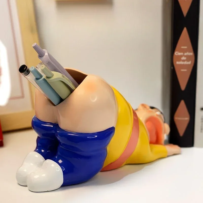 

Милый забавный толстый тигр, простой держатель для ручек Doraemon, студенческое общежитие, настольное украшение, большая вместительная коробка для хранения канцелярских принадлежностей