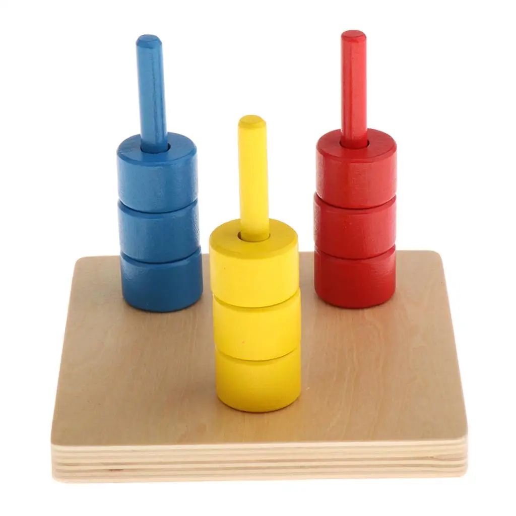 Dischi in materiale Montessori in legno a 3 colori, giocattoli per tasselli per bambini realizzati a mano