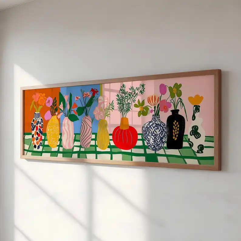 Große abstrakte Blumen-Panorama-Leinwanddrucke im Matisse-Stil, ungerahmte moderne Vase-Leinwand-Wandkunst für Wohnzimmer, Schlafzimmer-Dekoration