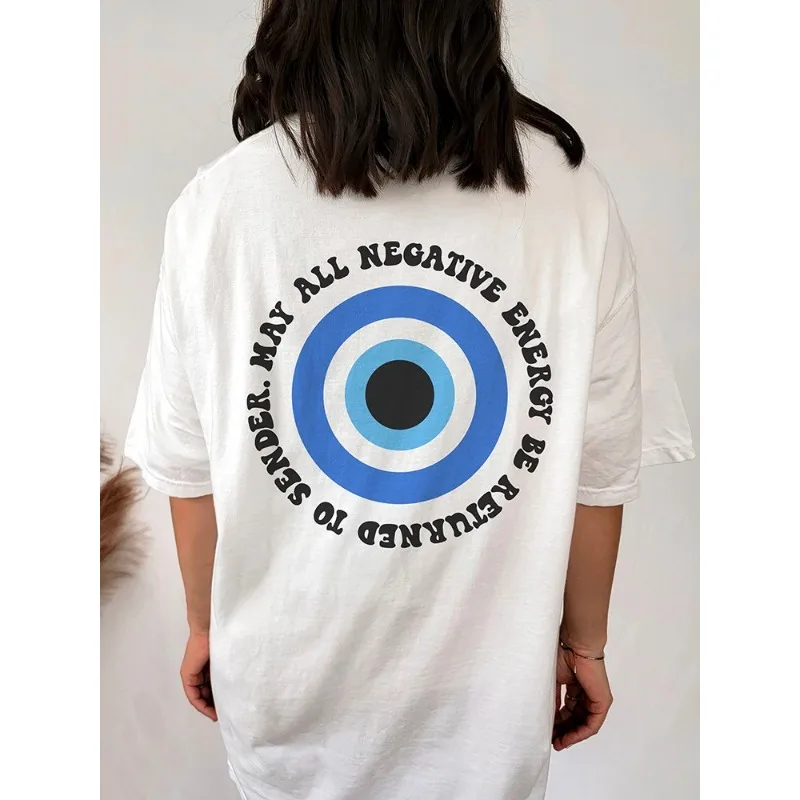 

Good Things Are Coming, хлопковые футболки с принтом сглаза для женщин, свободные топы с короткими рукавами и круглым вырезом, уличные повседневные женские футболки