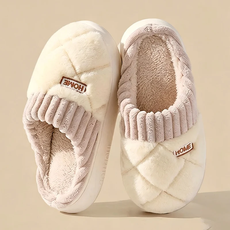 Dicke, warme, lange Plüsch-Winterhausschuhe für Damen 2026, Indoor-Plattform-Fell-Slipper, rutschfeste Paar-Schuhe für das Schlafzimmer, Größe 36-45