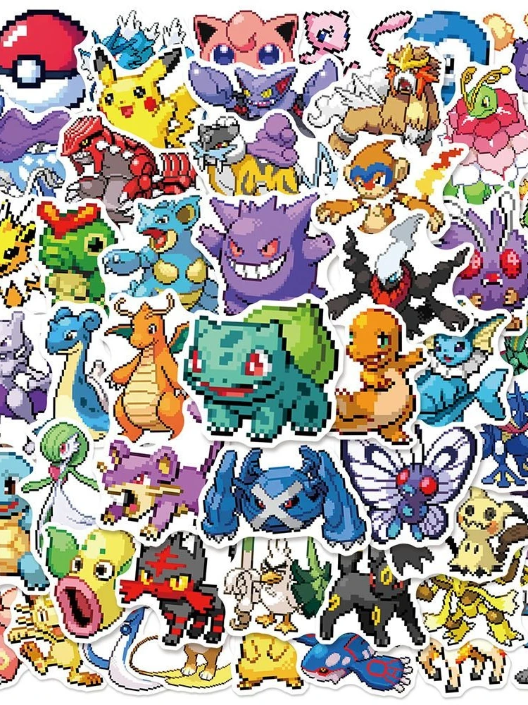 50 Stück Niedliche Pokemon Pikachu Pixel-Aufkleber Cartoon Anime Deko-Sticker DIY Laptop-Aufkleber Graffiti-Sticker Belohnungsgeschenk Spielzeug