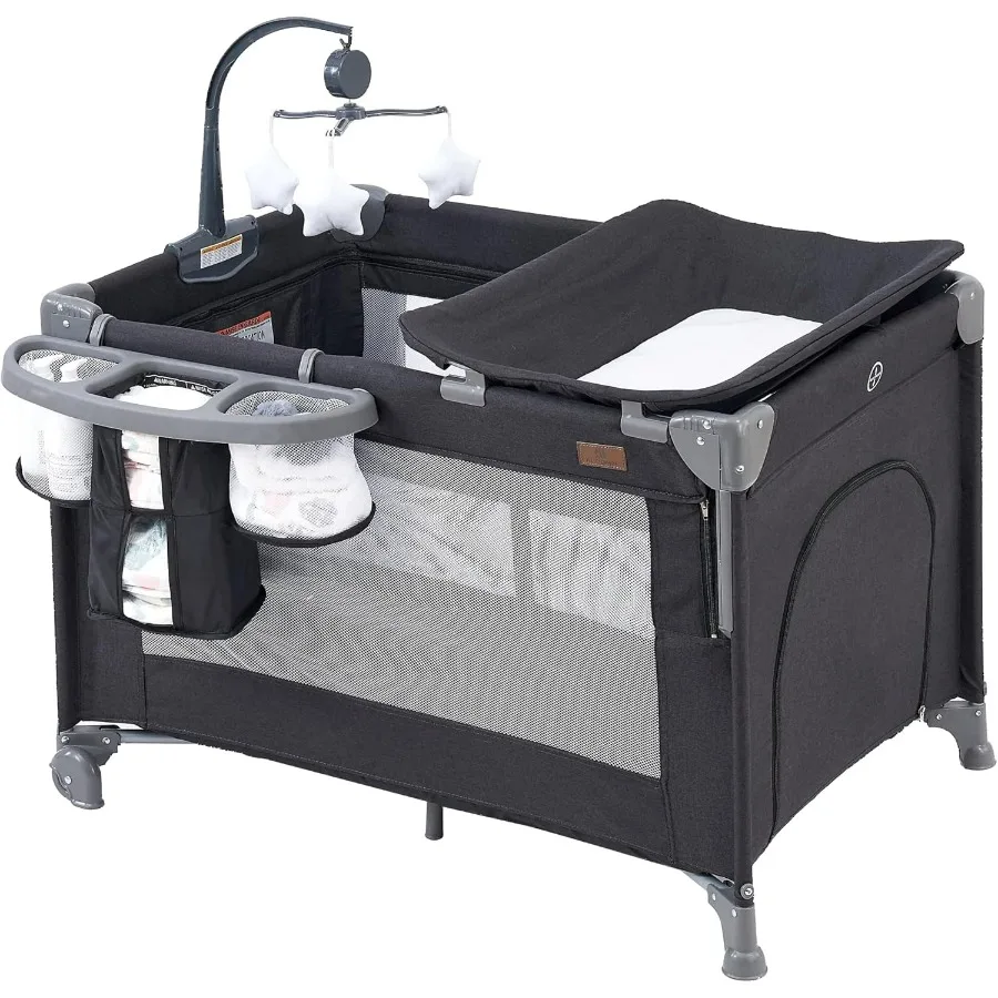 

Многофункциональная кроватка-люлька 5-в-1 для новорожденных и малышей с матрасом, портативная приставная кроватка-манеж с местом для хранения, цвет темно-серый