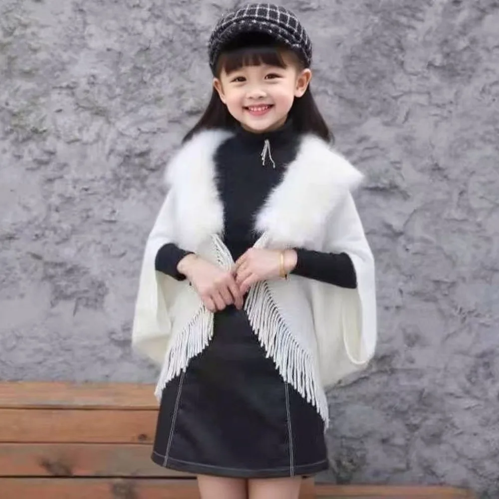 

Модное монгольское пончо с воротником из искусственного меха, зимний теплый кардиган в этническом стиле, шаль с кисточками, вязаная накидка для