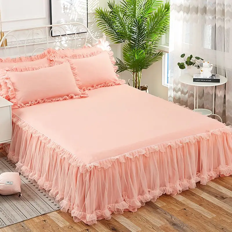 Elegant Princess Bed Skirt Non-slip Mattress Cover Ruffled Lace Bedsheet  Cover Protector Home Bedspread Bed Skirt