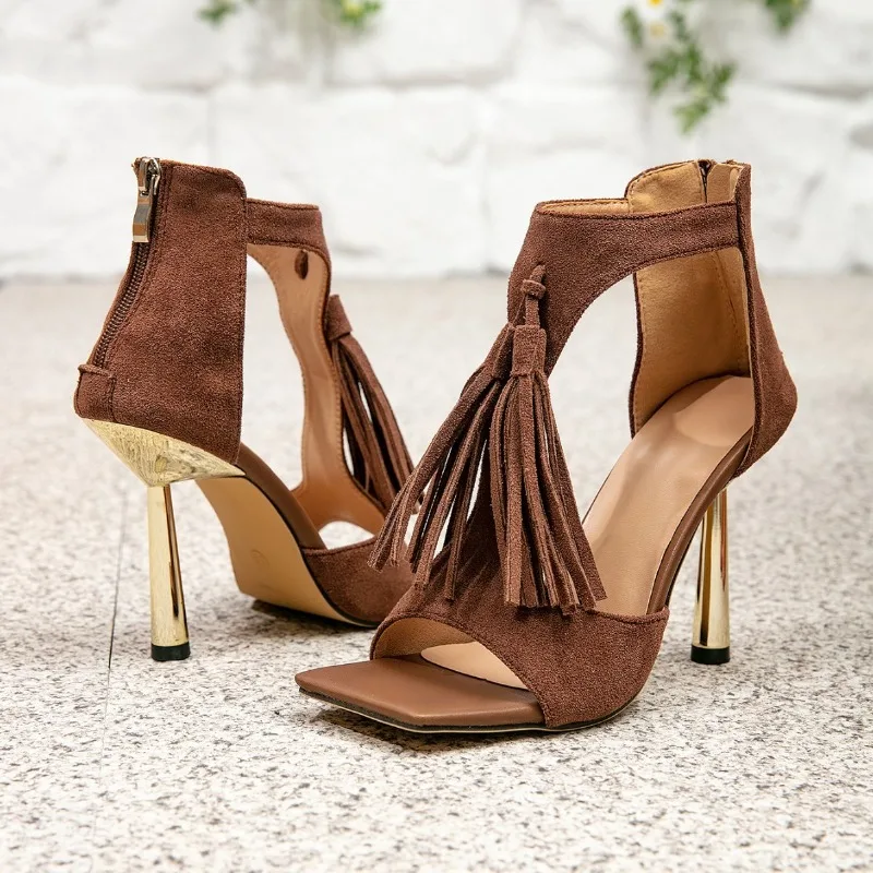 Bohemia Womens Shoes Fashion Square Head High Heeled Sandals for Woman Exquisite Model Casual Shoes Designer Shoes Zapatos Mujer
