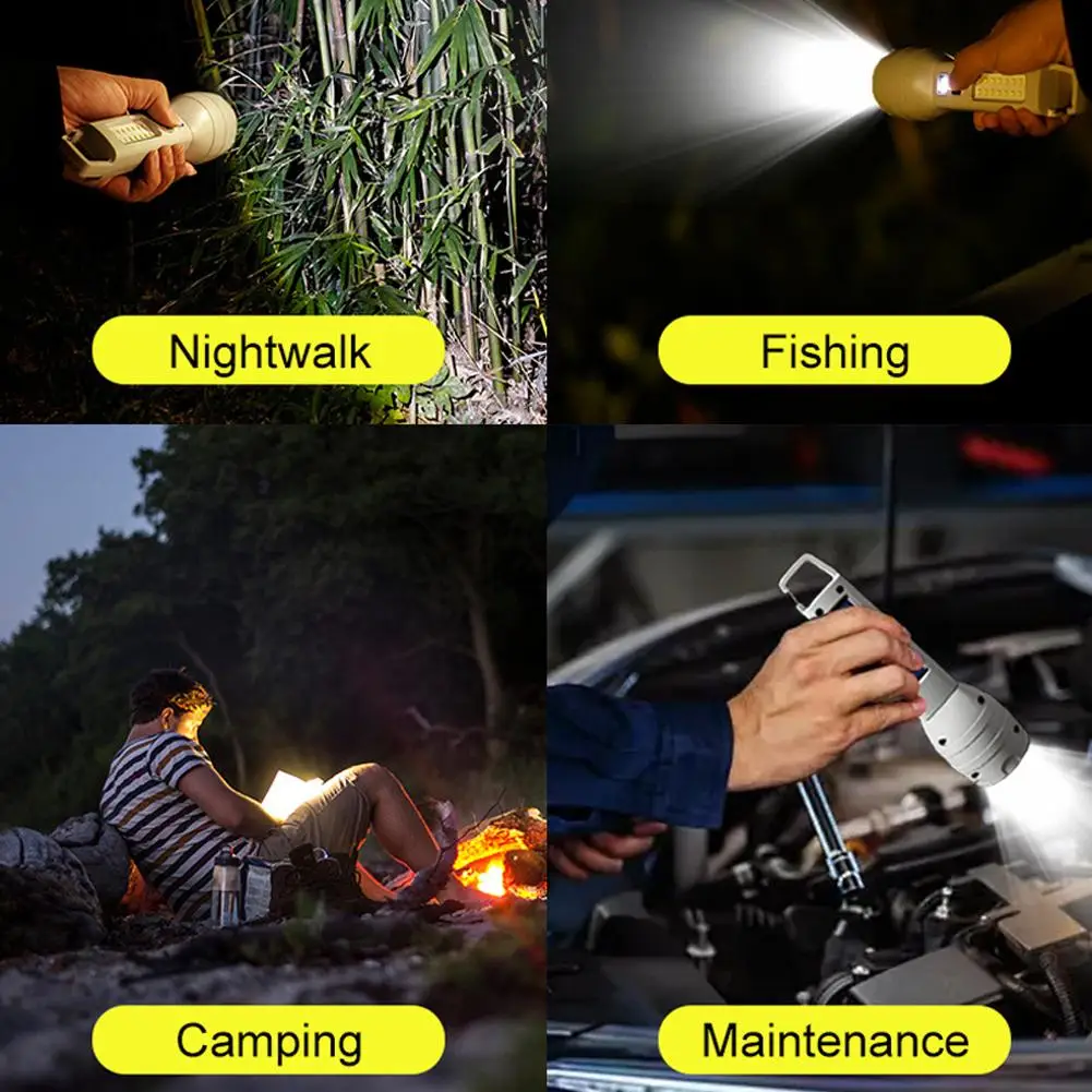 Solar Flashlight TpyeC Rechargeable Portable Small Flashlight 1200mAh Usb Rechargeable Outdoor Multifunctional Emergency Light
