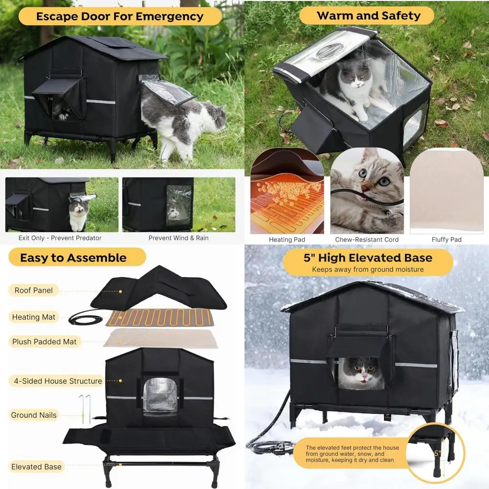 

Weatherproof Outdoor Insulated Cat Shelter, Elevated Base, Waterproof Eaves, Escape Door, 20.9x13.0x22.4