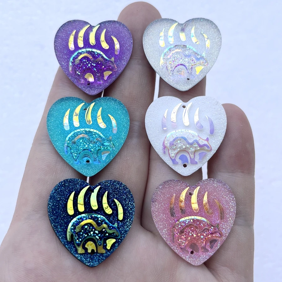 25mm AB Color Bear Claw Heart resin Sewing Rhinestone scrapbook diy Jewelry earrings decorative charm resin craft 10pcs/lot