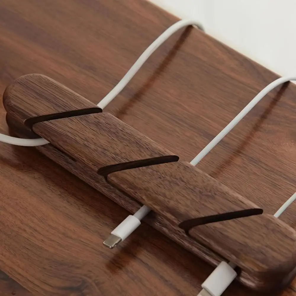 Portable 2/3 Slots Wooden Cable Clamp Space Saving Universal Cord Holder Self-Adhesive Wire Organizer Office