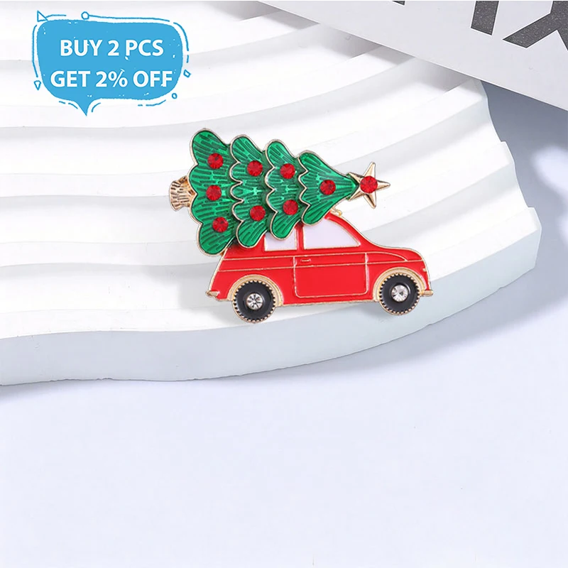 Vintage Christmas Tree Badge Cartoon Red Car Enamel Pins Fashion Lapel Metal Brooches Backpack Clothes Jewelry Gift for Friends