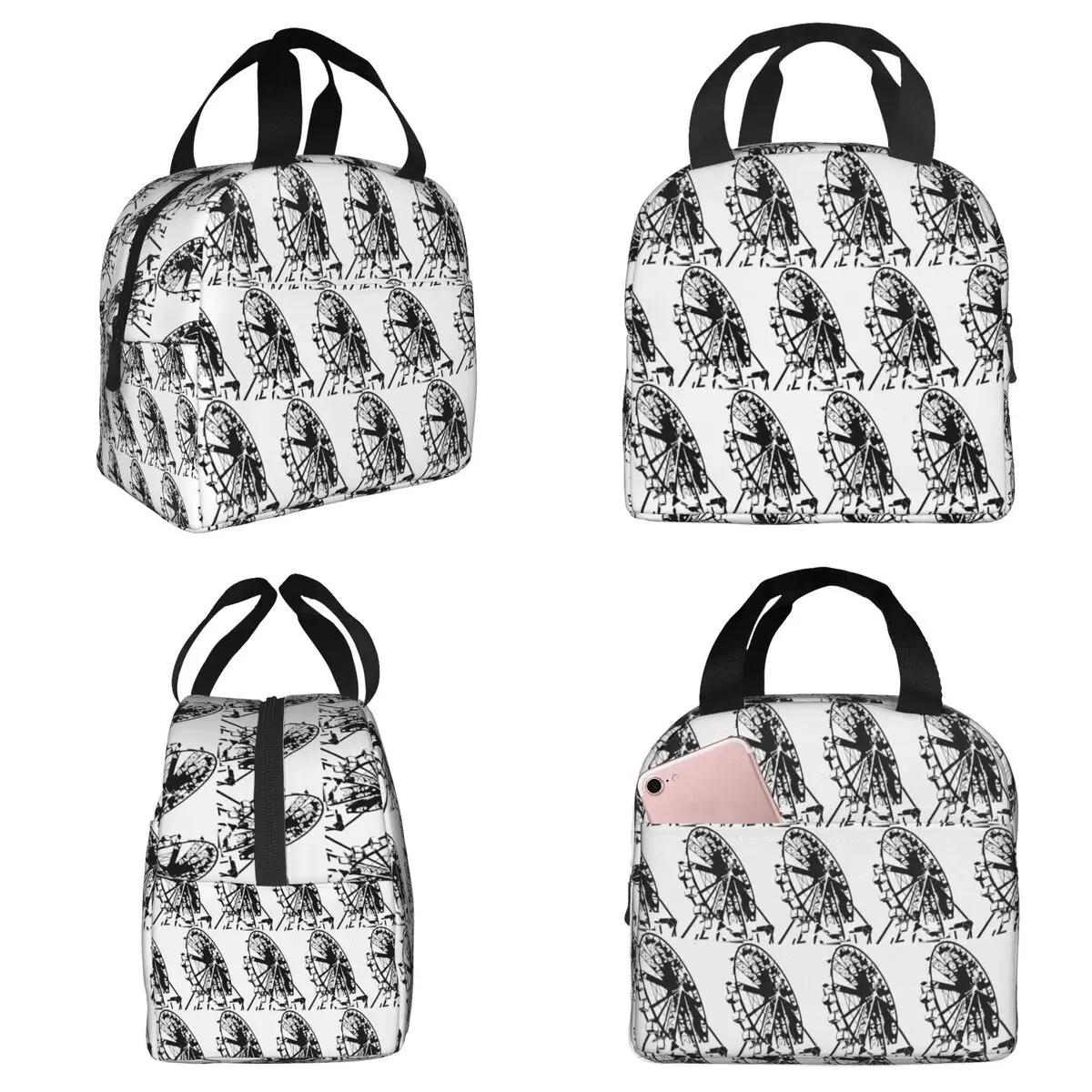 One Urban Ferris Wheel Pattern Insulated Lunch Bag for Women Office Cooler Thermal Food Box Tote Leakproof Lunch Boxes Container