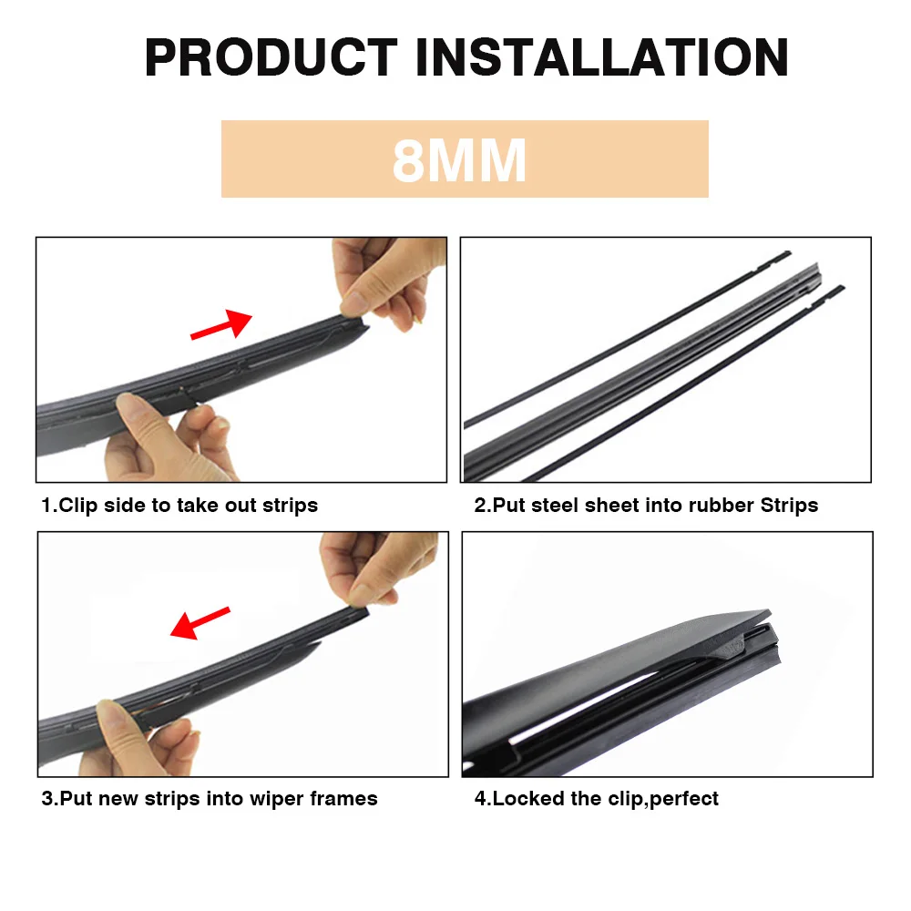 Car Wiper Blade Windscreen Hybrid Frame Vehicle Insert Rubber Strip Refill 8MM 6MM 14\