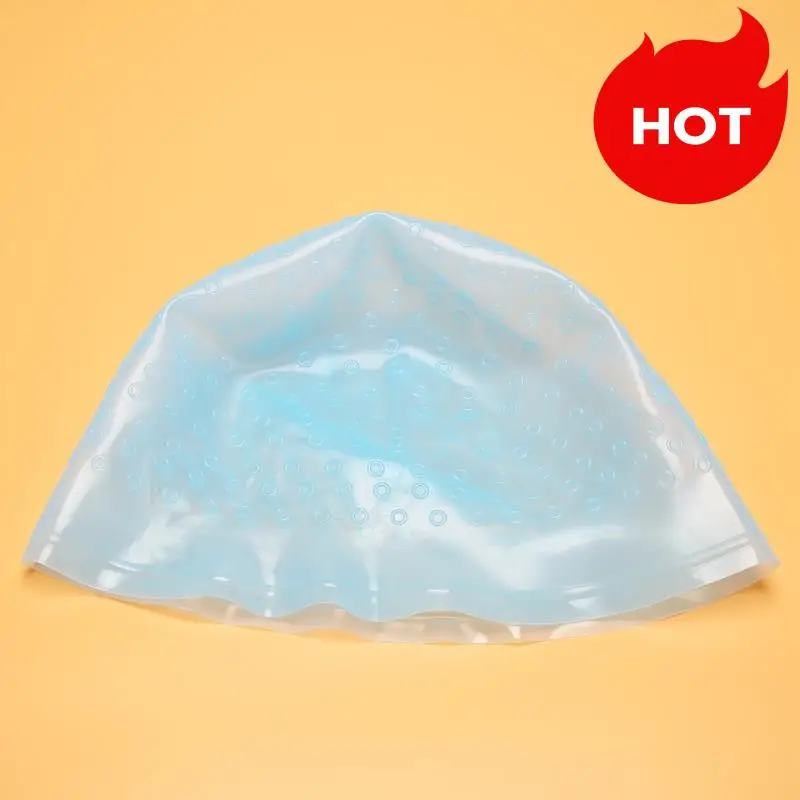 A01V-Reusable Salon Highlighting Dye Hair Coloring Frosting Cap With Metal Hook Blue