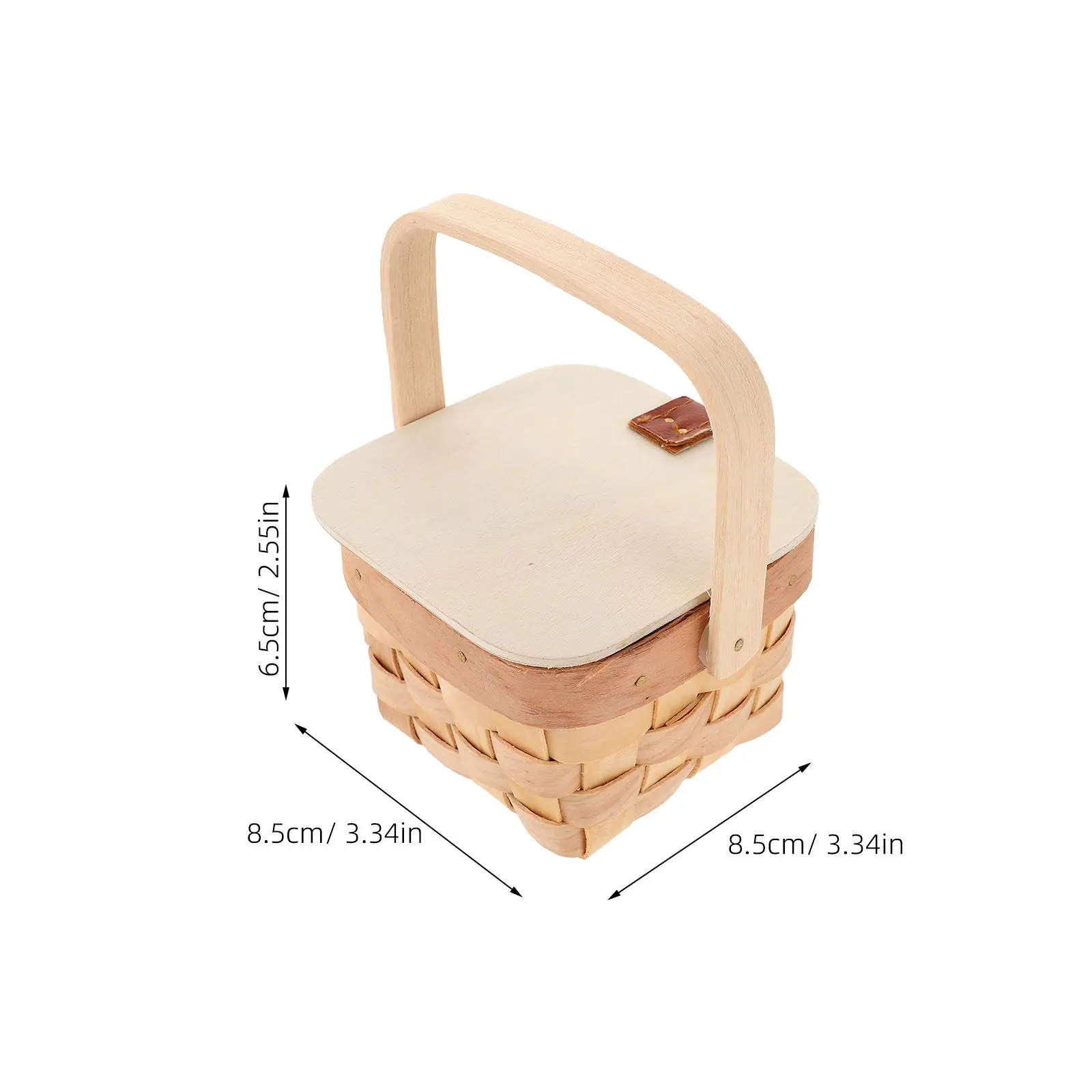 2Pcs Mini Wood Woven Basket Portable Handles Rustic Candy Holder Farmhouse Picnic Wedding Flower Girl Basket Party Favor Storage