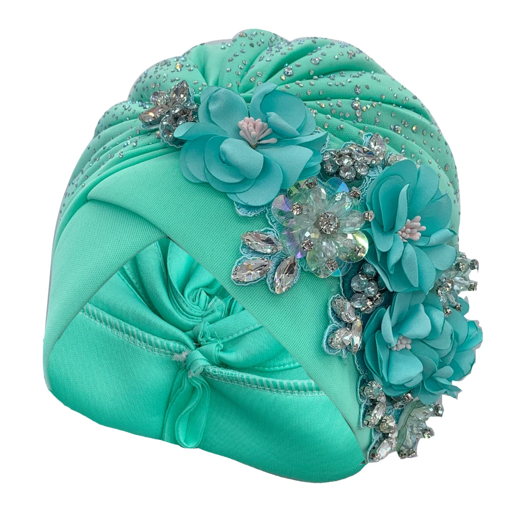 Elegant African Turban Cap with Shiny Rhinestone Ready to Wear Nigeria Auto Gele Headtie Party Women\'s Head Wrap Bonnet Turbante