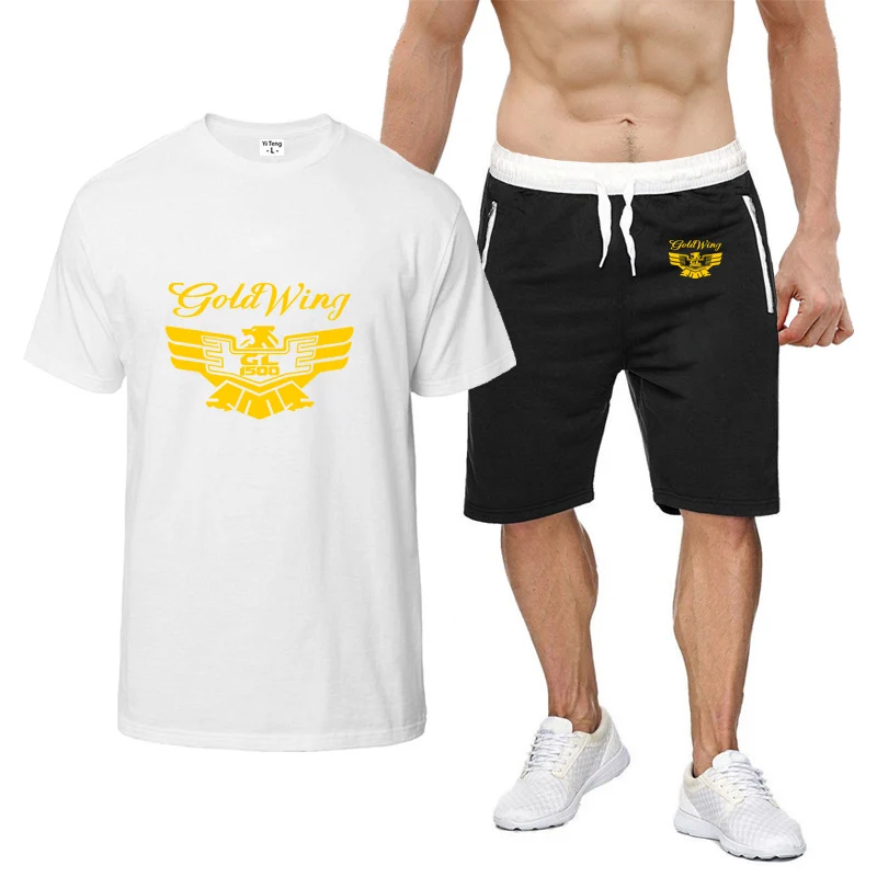 

2024 Men Goldwing GL1800 GL1500 Japan Motocycles Fashion New Printing Multi Colour Short-Sleeved Set Casual T shirt + Pants Suit