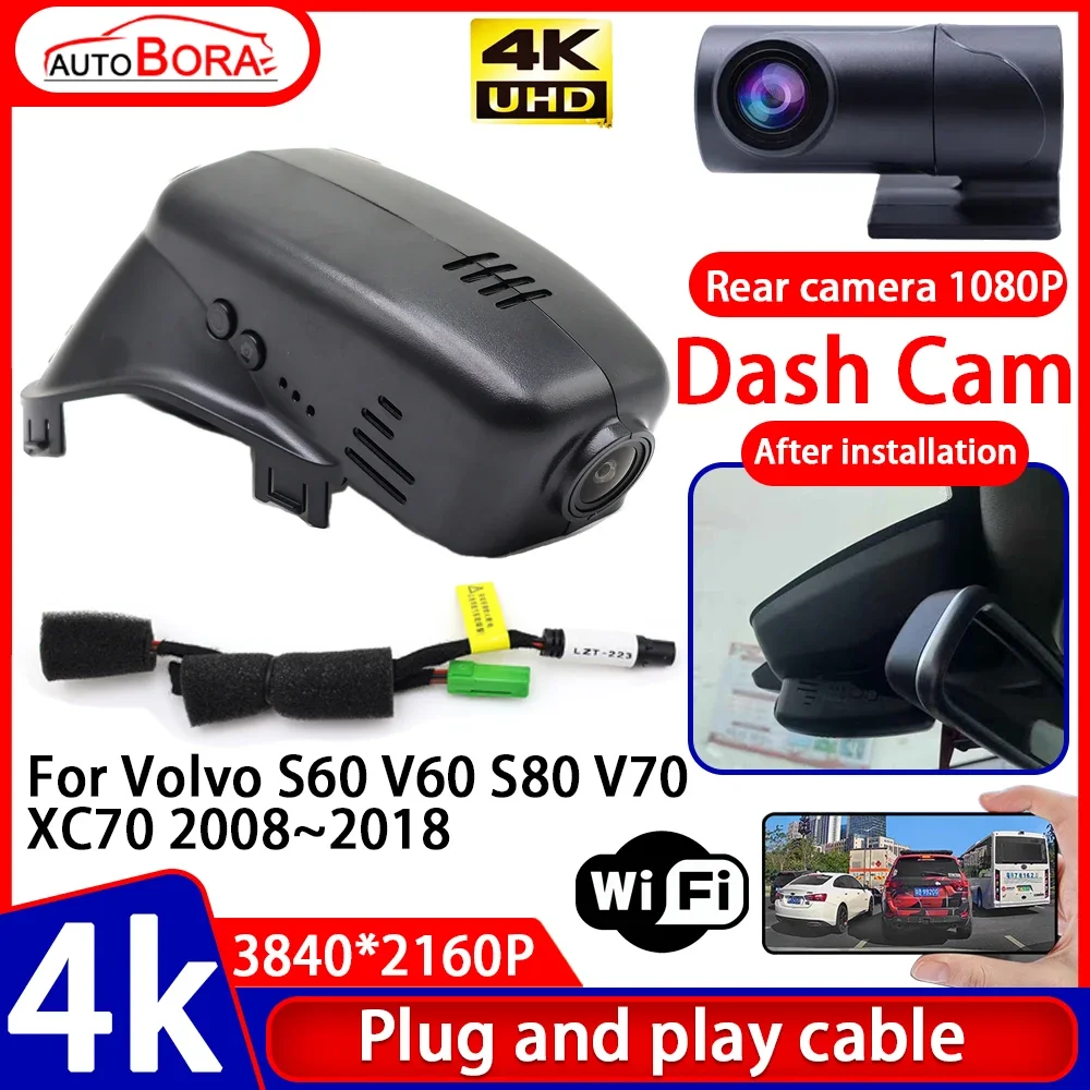 

ZhuCamX Video Recorder Night Visio 4K UHD Plug and Play Car DVR Dash Cam for Volvo S60 V60 S80 V70 XC70 2008~2018