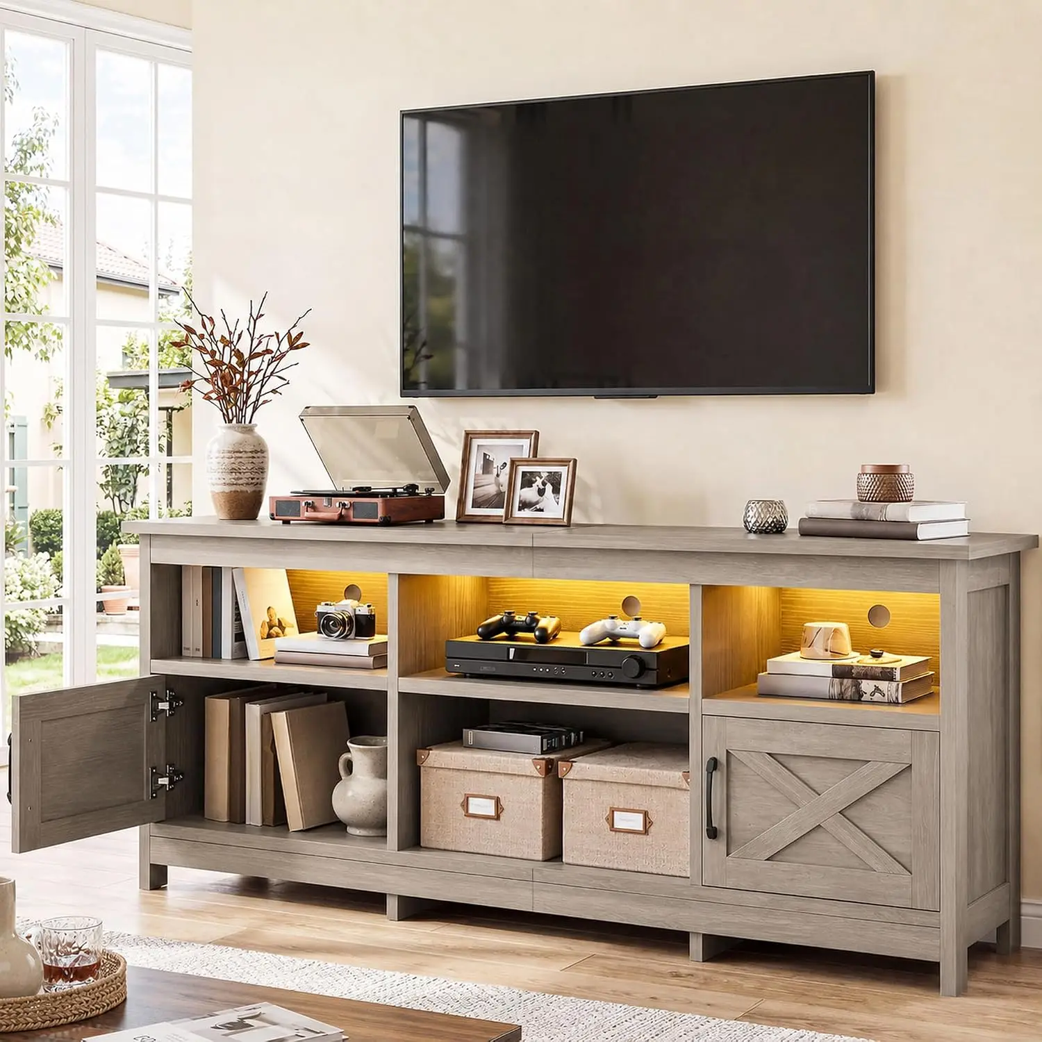 Grey Oak Farmhouse TV Stand 70