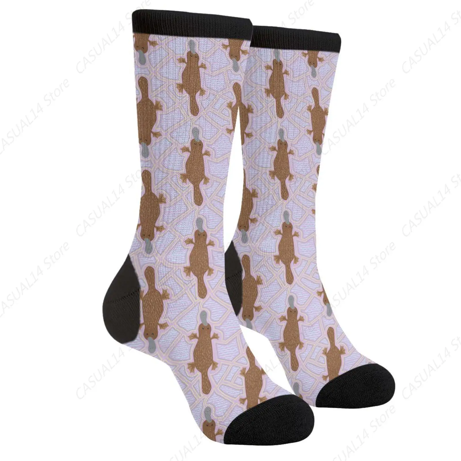 Funny Platypus Brown Animal Novelty Fun Crew Socks Fashion Comfortable Men And Women Crazy Dress Socks