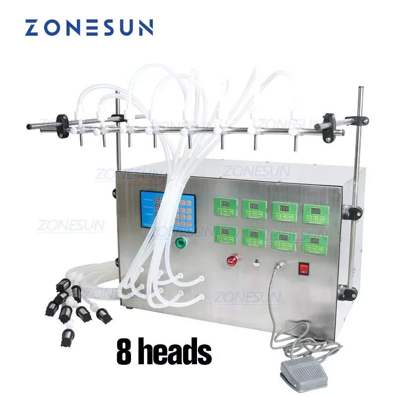 ZONESUN Electric Liquid Filling Machine Digital Control Pump 8 Heads Bottle Water Perfume Juice Essential Oil Milk Filer