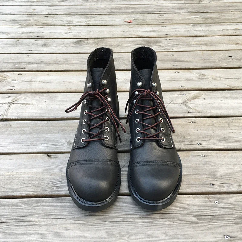 New Men Shoes Luxury Brand Vintage Men Boots Cow Leather Goodyear Welted Ankle Boots Dress Wings Motorcycle Boots Tooling Shoes