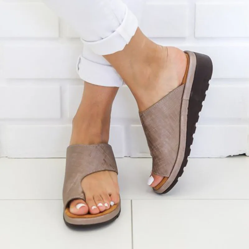 Zapatillas de suela plana para mujer, sandalias informales suaves con Punta Grande, zapatos de plataforma cómodos, Corrector ortopédico de juanete,