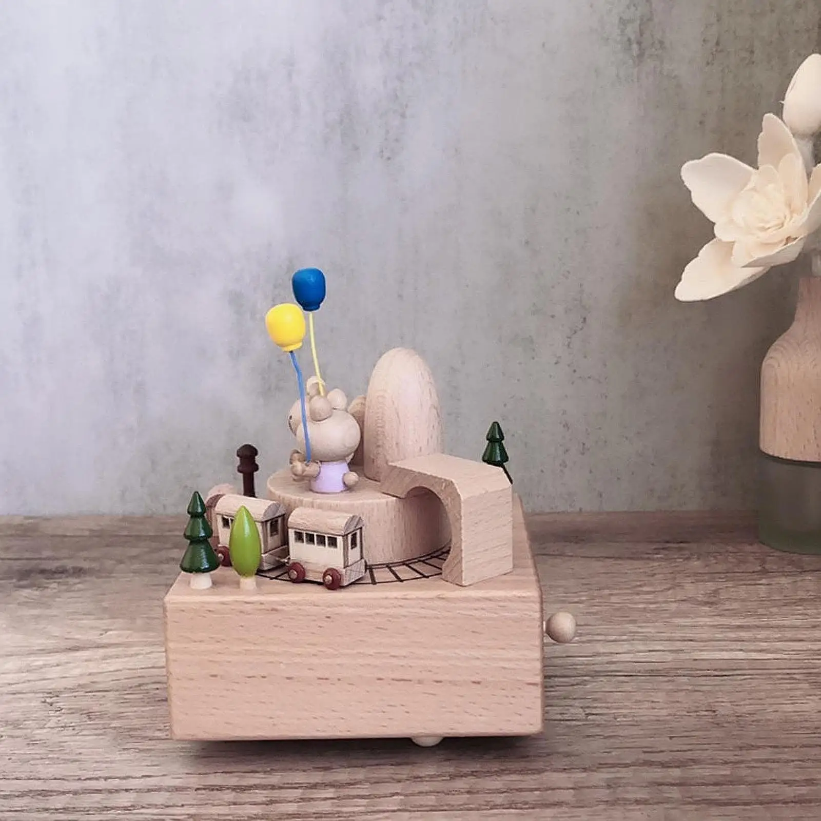 Wooden Music Box Statue Tabletop Ornament Table Centerpiece Home Decoration Accessories for Living Room Party Desk Shelf Bedroom