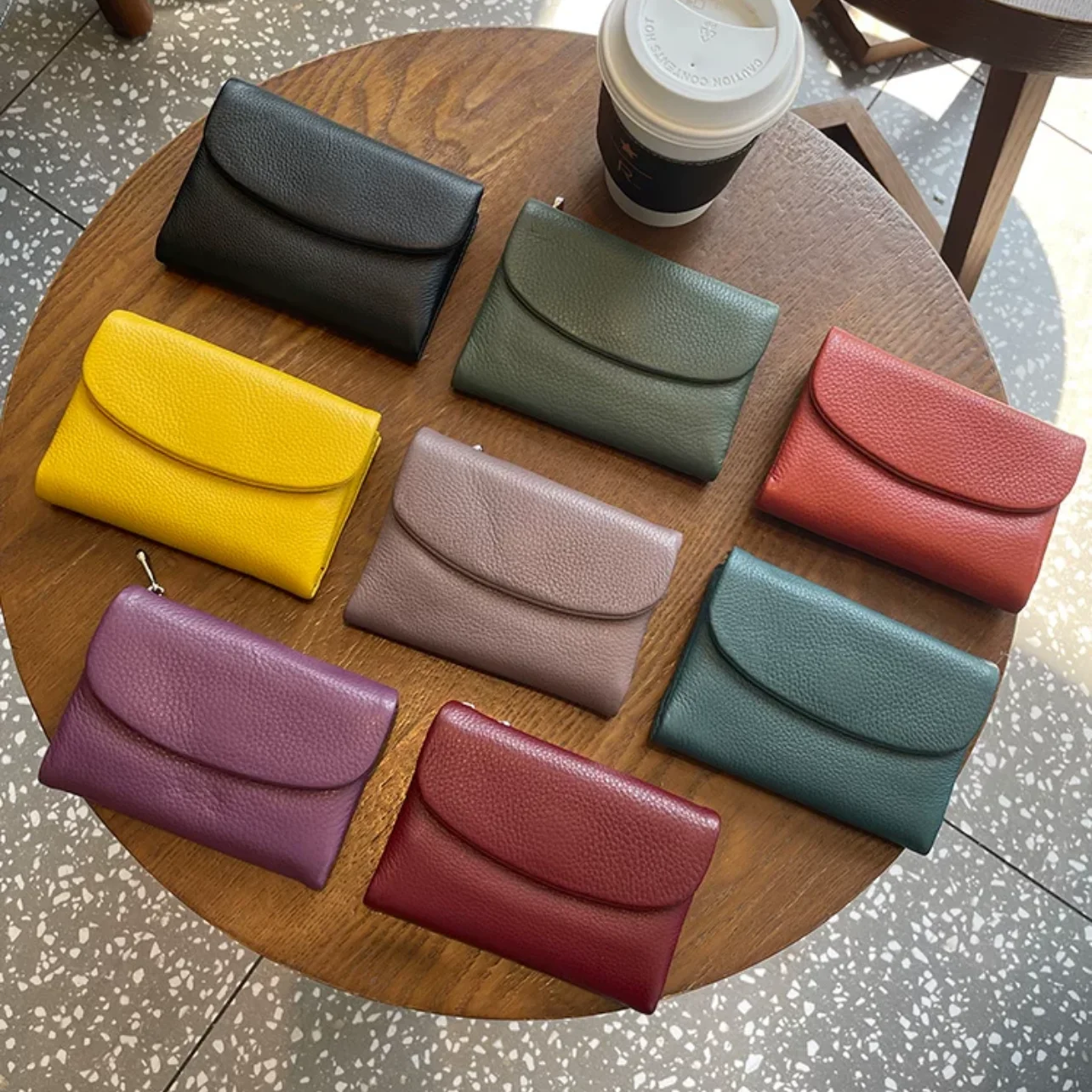 Short Wallets for Women Genuine Cow Leather Fashion Coin Purse New Soft Cowhide Wallet Card Holder Fashion Solid Color Handbag