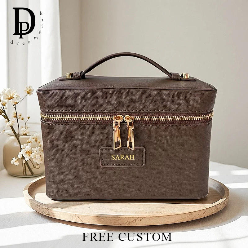 Travel Portable Custom Letters Cosmetic Bag Large Capacity ECO-Leather Toiletry Bag Luxury Woman Make Up Bag Camera Storage Bag