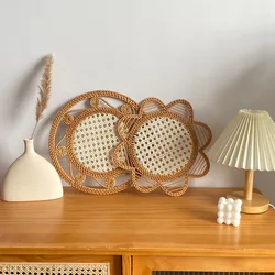 Nordic Handmade Rattan Wall Decor Ręcznie tkane okrągłe ozdoby kwiatowe Homestay Salon Wielofunkcyjny estetyczny wystrój pokoju