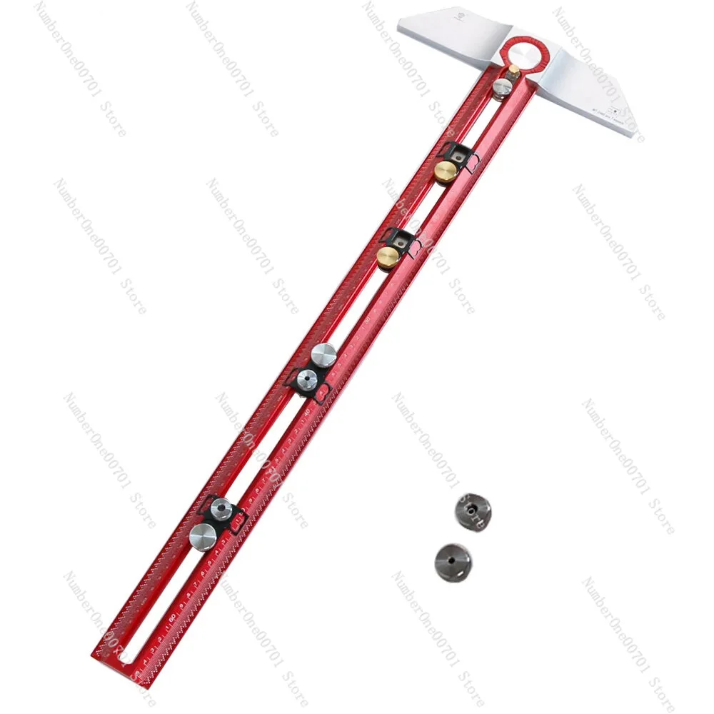 Woodworking T-Square Right Angle Marking Ruler, 45° Aluminum Alloy Drilling Positioning Ruler with Guide Holes